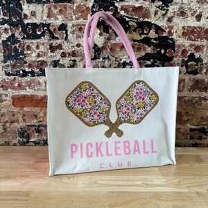 Pickleball Club Tote Bag Large Pink Tan Travel Court Shoulder grocery